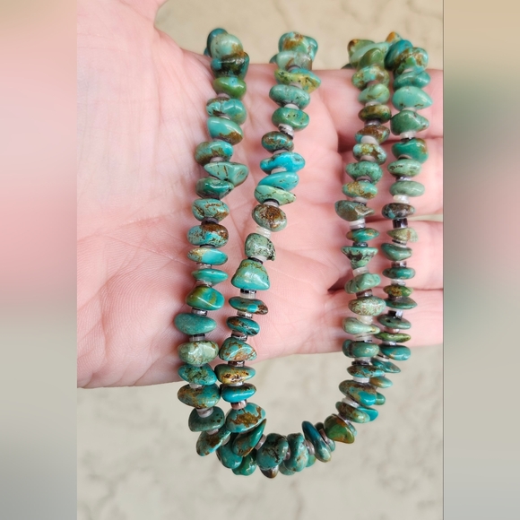 Sterling Silver Genuine Turquoise 2 strand Necklace Set - Picture 12 of 17